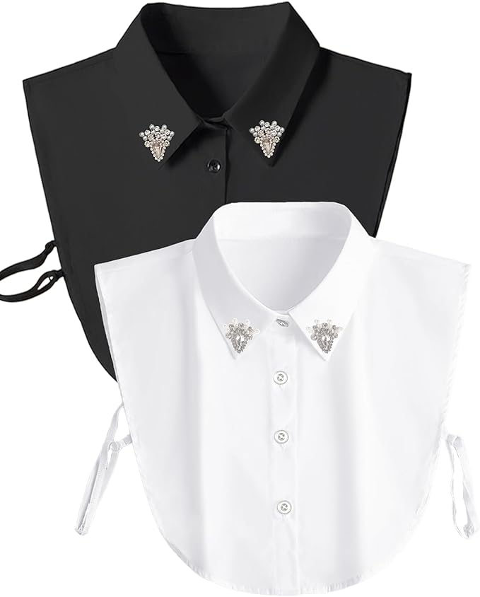 Handcrafted Faux Diamond and Pearl Fake Collar Shirts Versatile Dickey Collar Half Shirt Collar for Women