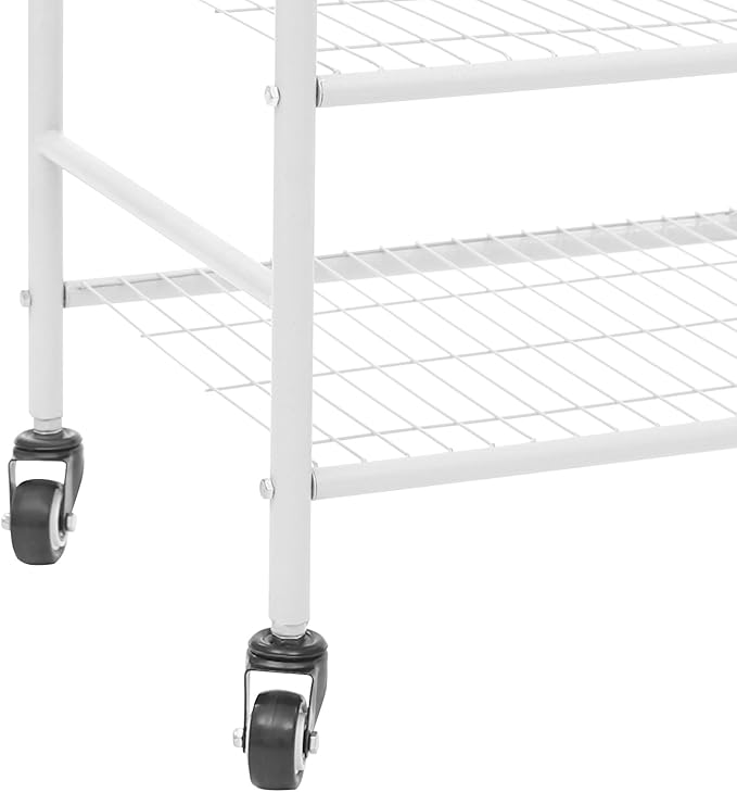 Wire Rolling Laundry Baskets with Wheels, 3 Tier Garment Storage Cart, Commercial Wire Laundry Cart, 66lbs Load Capacity, Garment Metal Rack for Clothes Wash and Dry Sort (White)
