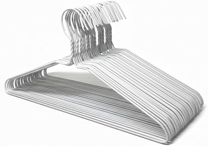 Bulk Pack of 30 White Plastic Coated Metal Wire Hangers – Heavy Duty 13-Gauge Steel, 16” Wide (40.5cm), Rust-Resistant Drip Dry Clothes Hangers