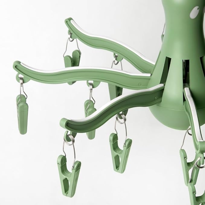 PRESSA 8-Claw Octopus Hanging Dryer 16 Clothes pegs, Easy to fold and Place -Turquoise (1, Green)