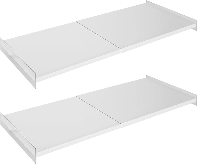 SANNO Adjustable Shelf Organizer for Closet, 17-31" Tension Shelf with Heavy-Duty Adhesive - DIY Expandable Shelf Dividers for Cabinet, Pantry, Wardrobe, Kitchen, 2 Pack
