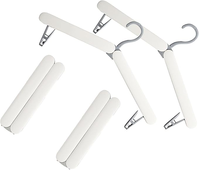 4 Pack Travel Hangers,Foldable Hangers,with Hidden Clips,Lightweight and Portable,Space Saving,Suitable for Skirts, Pants,Suits, Jackets, etc (White)