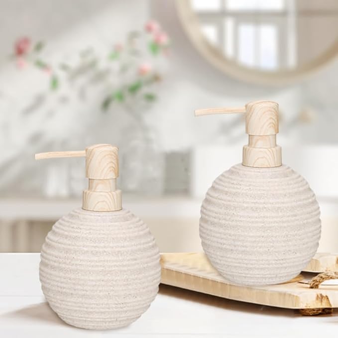 1pcs Hand Soap Dispenser Set, Sandstone Textured Resin Liquid Soap Dispenser for Bathroom Countertop, Heavy & Sturdy Dish Wash Soap Dispenser for Kitchen, Matte Beige