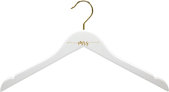 Mrs Hanger Engraved Gold | White Wood Wedding Hanger | Bridal Getting Ready Photo Prop | Wedding Dress Hanger | Bride Gift