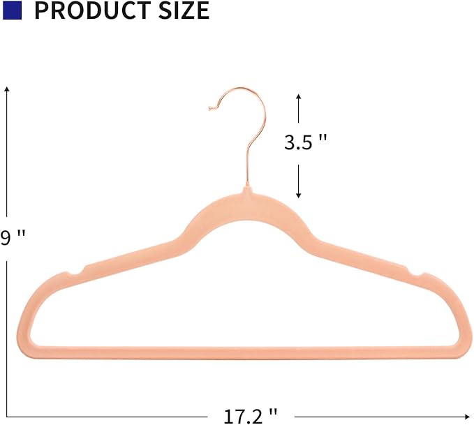 Premium Velvet Clothes Hangers, Heavy Duty Study Black Hangers for Coats, Suit & Dress - Non Slip Clothes Hanger Set (100, Pink/Rose Gold)