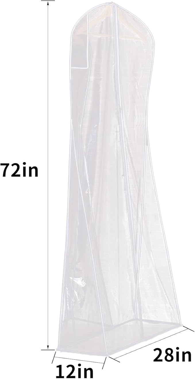 BAG WIZARD 72” Wedding Gown Dress Garment Bags with 12" Gusseted Garment Cover, Clear