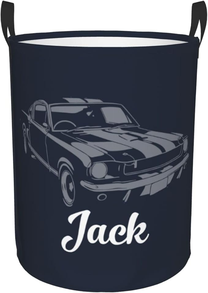 Personalized Laundry Basket for Nursery, Custom Nursery Laundry Hamper with Name, Customize Baby Clothes Circular Hamper for Boys Girls Room Decor, Car