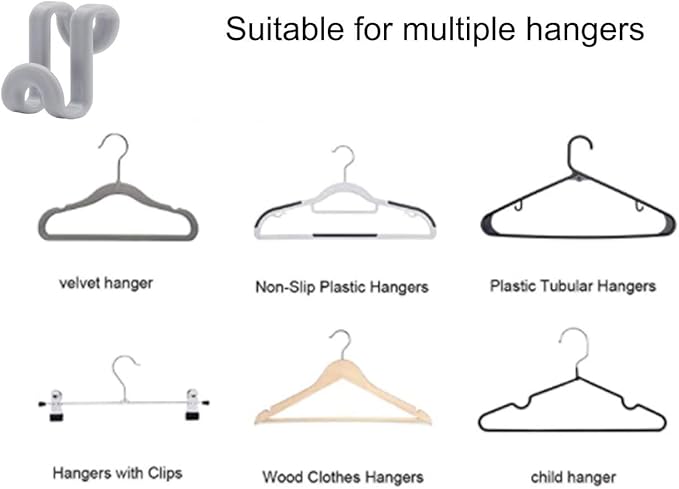 60 Pcs Clothes Hanger Connector Hooks, Mini Cascading Hanger Hooks for Velvet Huggable Hangers, Wooden Hangers, Heavy Duty Space Saving for Closet (Grey)