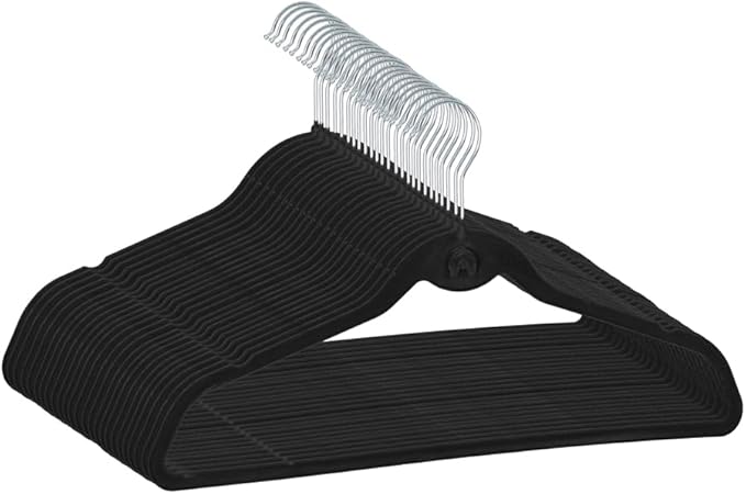 Heavy Duty Velvet Hangers with Cascade Hook, Durable, 360 Degree Rotatable Hook (30, Black)