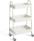 3-Tier Metal Rolling Utility Cart, Small Rolling Cart Kitchen Trolley Bathroom Laundry Room Bar Office Shelves Storage Organizer Shelving Unit with Caster Wheels for Narrow Places, White