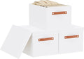 3 Pack Storage Boxes with Lids, Storage Baskets for Shelves, Decorative Linen Closet Organizers with Handles, White, 16.5 x 11.8 x 10.2 Inch