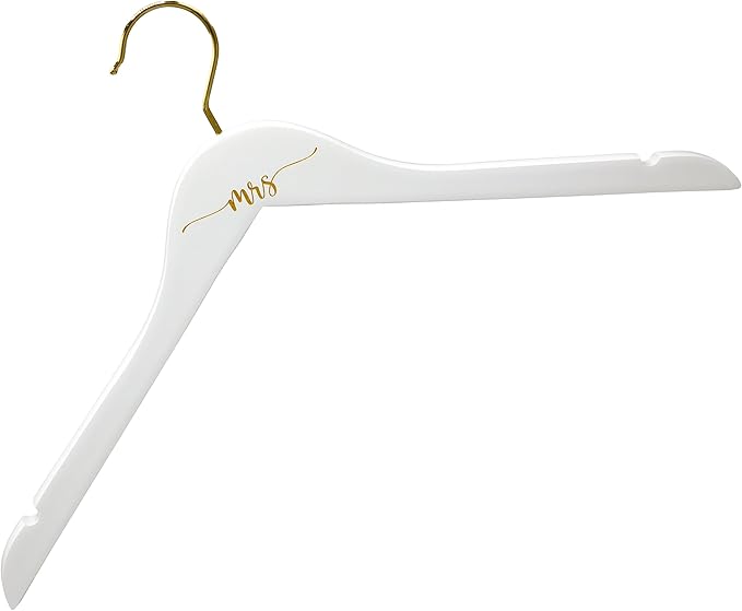 Mrs Hanger Engraved Gold | White Wood Wedding Hanger | Bridal Getting Ready Photo Prop | Wedding Dress Hanger | Bride Gift