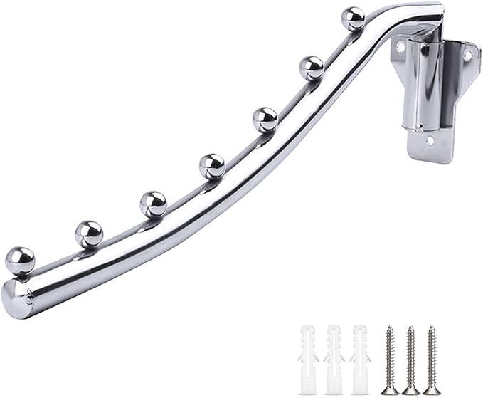 Folding Clothes Hanger Wall Mounted Stainless Steel, Wall Mounted Coat Hanger Metal, 180° Rotation Flodable Laundry Hanging Rack Cloth Hooks Closet Storage Space Saver for Closet Room Bathroom Bedroom