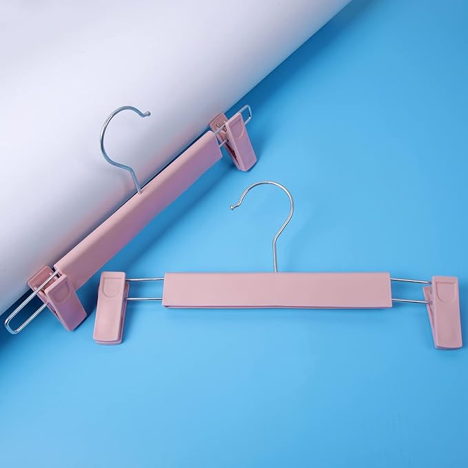 Pants Hangers with Clips Skirt Hanger for Women Plastic Clip Hangers for Pants Clothes Hanger (50pack, Pink)