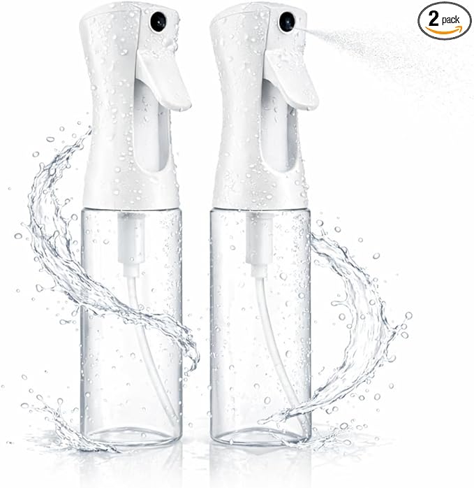 2 Pack Spray Bottles for Hair - Continuous Water Mister Spray Bottles with Ultra Fine Mist Spray for Hairstyling, Barbers, Salons, Skin Care, Cleaning, Plants, Pets (Ivory, 10.1 oz)