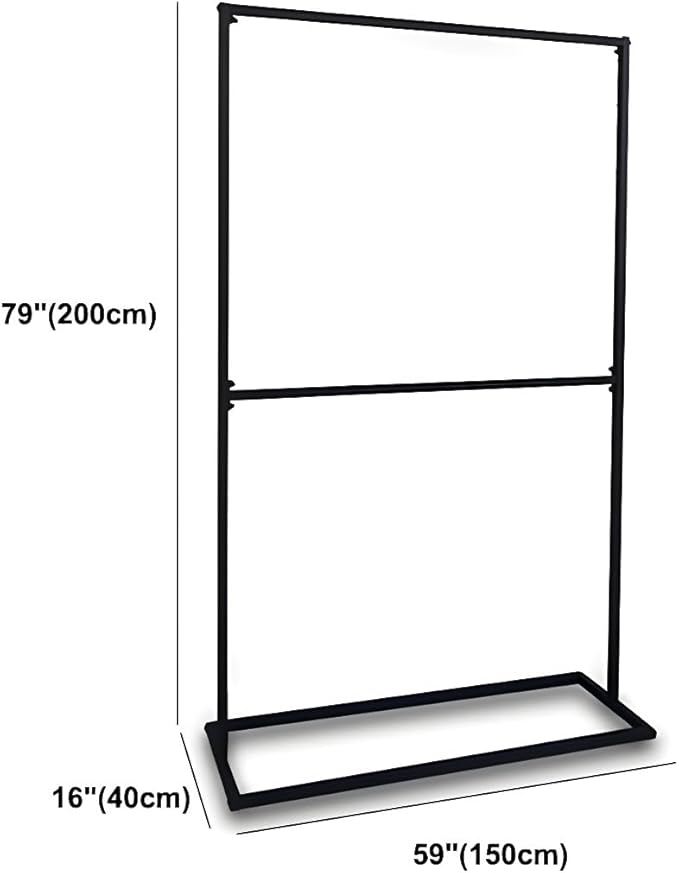 LITFAD Contemporary Metal Hall Tree Hang Garment Lever Hall Stand Free Standing Clothes Hanger Clothing Store Coat Rack in Black - 59" L x 16" W x 79" H Double Clothing Rod