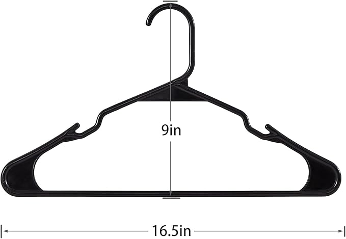VECELO 100 Pack Plastic Hangers-Clothes Hangers Set with Shoulder Grooves for Closet Space Saving-Heavy Duty Coat Hanger,Black