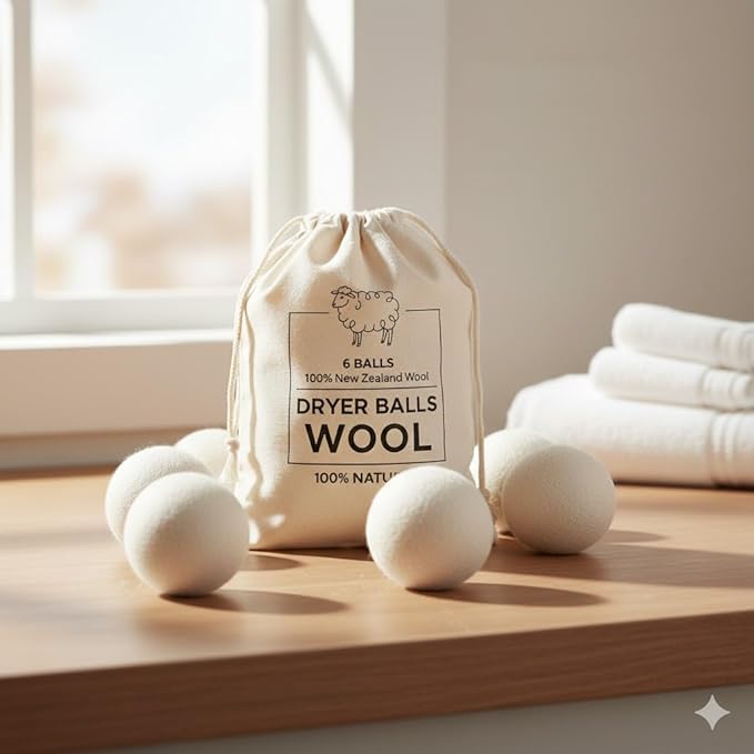Premium Wool Dryer Balls – 6-Pack 100% Organic New Zealand Wool – Natural Fabric Softener, Hand-Felted, Reusable – Reduces Drying Time, Static & Wrinkles – Eco-Friendly Laundry Solution