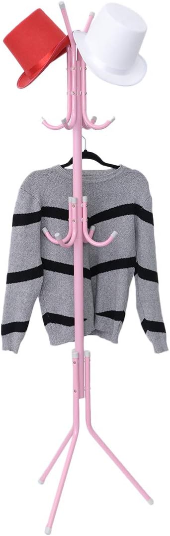 Cabilock Pink Metal Coat Rack Stand with 12 Hooks, Space-Saving Iron Hat and Clothes Hanger for Home, Bedroom, Office, and Hotel