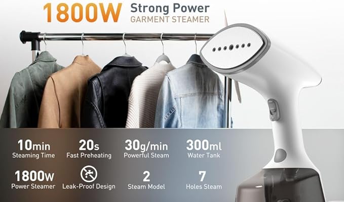 Clothes Steamer 1500W Portable Handheld Steamer for Clothes 20s Quick Heat Strong Penetrating Steam with Smart LCD Screen 2 in 1 Clothing Iron Steamer for Clothes Vertically and Horizontally