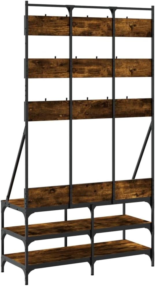 vidaXL Smoked Oak Clothes Rack with Shoe Storage - Compact, Modern Style, Engineered Wood and Metal, Organizational Furniture for Home