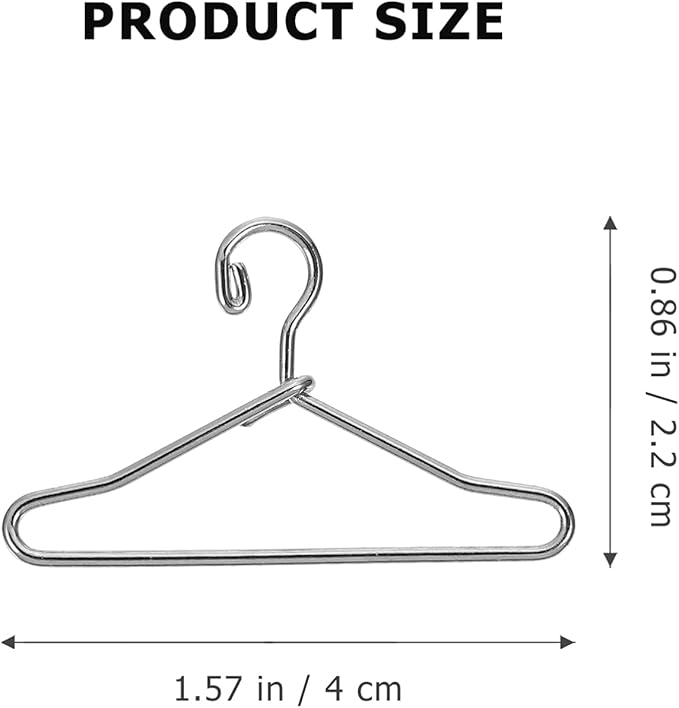 50 Miniature Silver Wire Hangers 40mm for Doll Clothes Tiny Garment Rack Dollhouse Display Accessories