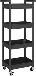 MIOCASA Utility Rolling Cart with Detachable Tray Top, 4-Tier Kitchen Storage Organization, Art Cart with Wheels for Office, Classroom, Livingroom, Kitchen, Bathroom (Black, 4-Tier-Plastic)