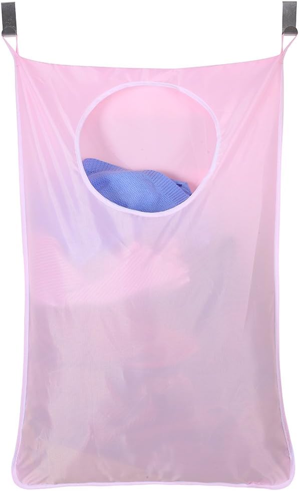 Oxford Fabric Space Saving Door-Hanging Laundry Hamper Bag + 2 Stainless Steel Hooks + 2 Strong Suction Cups for Bedroom, Nursery, Dorm or Closet (Pink)