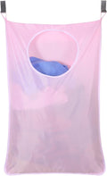 Oxford Fabric Space Saving Door-Hanging Laundry Hamper Bag + 2 Stainless Steel Hooks + 2 Strong Suction Cups for Bedroom, Nursery, Dorm or Closet (Pink)