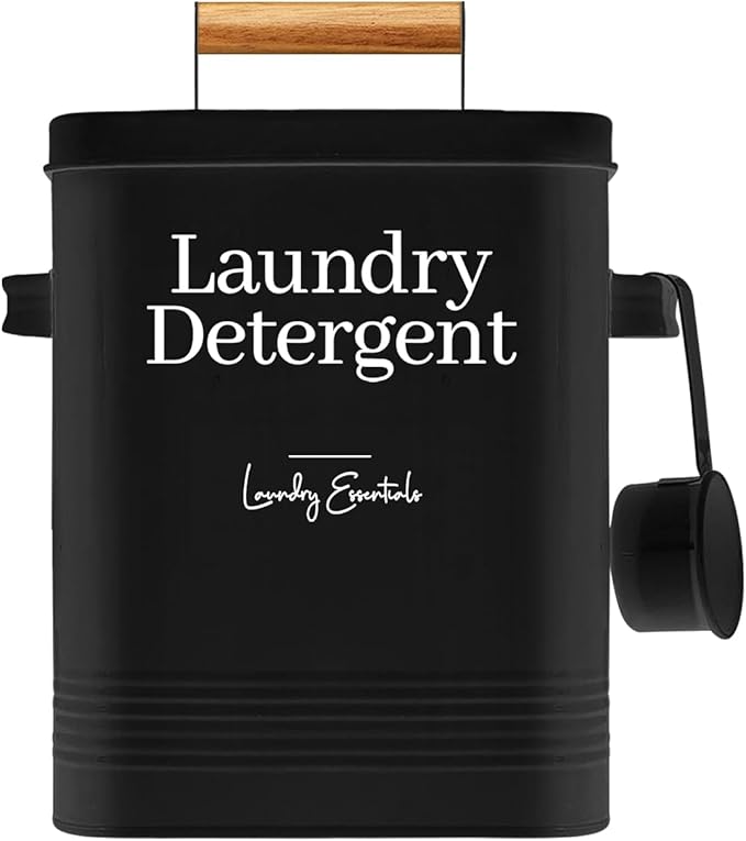 Simplation Modern Farmhouse Laundry Detergent Container for Laundry Room Decor and Accessories, Metal Laundry Pods Container, Laundry Powder Holder for Laundry Room Organization (Black)