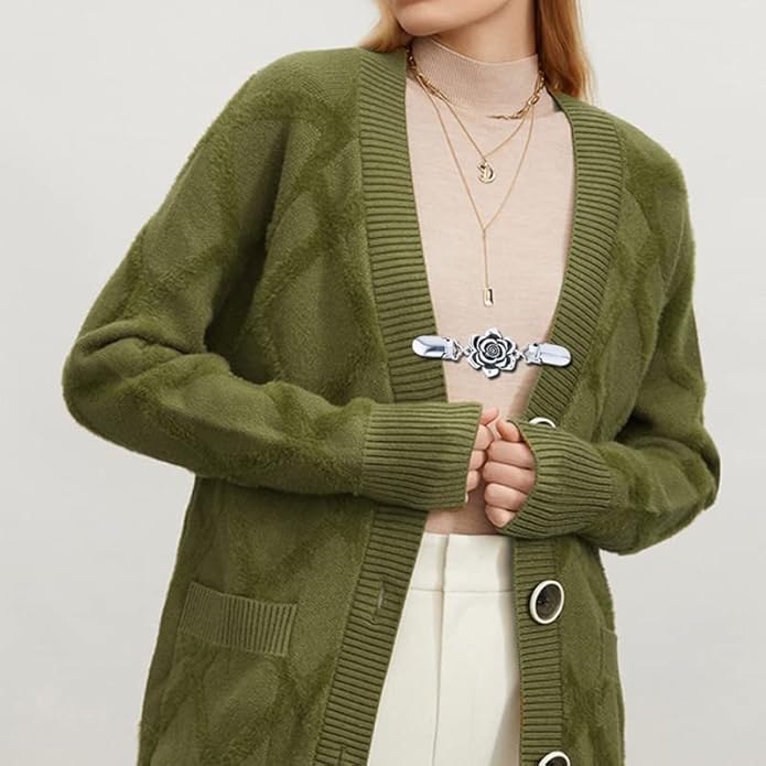 Vintage Sweater Clips Shawl Dresses Shirt Clips Retro Cardigan Collar Chain Clips Brooch Pins for Women