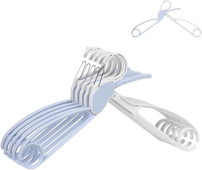 Quick-Release Clothes Hangers for Sweaters & T-Shirts - Neckline Protection, No Stretch, No Shoulder Bumps, Space-Saving Stackable Design [Light Blue, Pack of 5]
