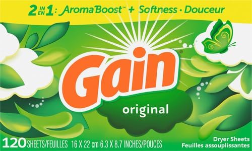 Gain dryer sheets Plus Wrinkle Release, Original Scent, Fights static with a touch of scent, laundry sheets,120 Count (Pack of 6)