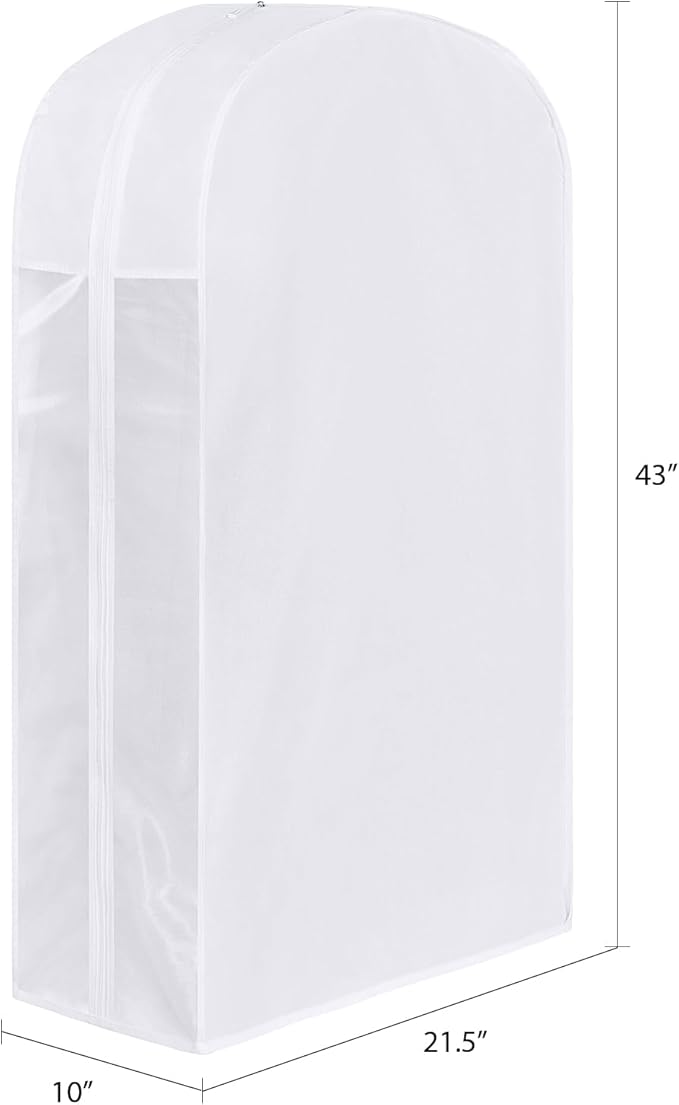 Kntiwiwo 43" Premium Cotton Garment Bag for Hanging Clothes, Breathable Suit Bags for Closet Storage with Extre Large 10" Gusseted & Clear Window, Dust Cover with Zipper for Suits, Jacket, 3 Pack