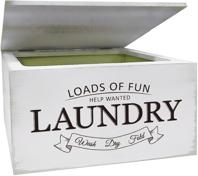 SUPERDANT Dryer Sheets Holder with Lid Rustic Dryer Sheet Dispenser Laundry Lettering Dryer Sheets Container Laundry Fabric Softener Dispenser Box for Laundry Room Organization Storage White