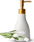 280ml Liquid Soap Dispenser for Bathroom with Gold Pump,Dish Dispenser for Kitchen,Refillable Countertop Lotion Dispenser, Ceramics White Hand Soap Dispenser(Cone White Bottle)