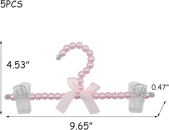 HEVSTIL 5PCS Small Pearl Hanger Pearl Plastic Bow Clothes Rack with Clip Artificial Pearl Hangers Tie Holder Wedding Clothes Rack Skirts Hanger for Trousers Jeans Skirts,Pink