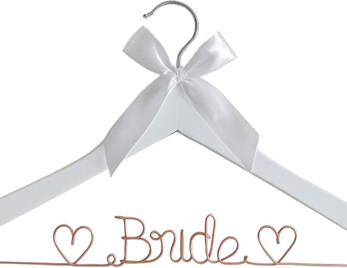 The Bride's Wedding Gift, Wooden Wedding Dress Gown Hanging Wire Letter Hanger (White and Champagne)