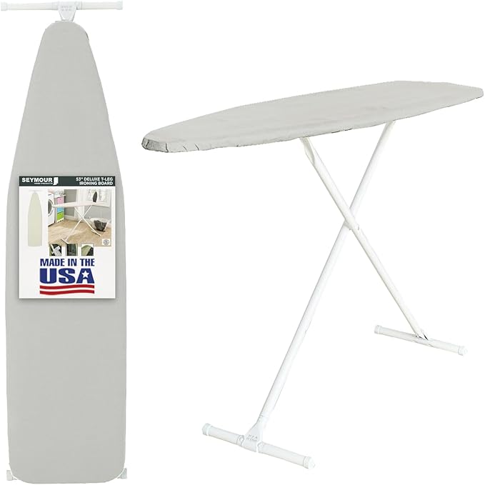Full Size Ironing Board with Cover & Pad – Made in USA by Seymour Home Products Adjustable Steel T-Legs, 35" High Perforated Top for Steam Durable Iron Board for Home, Laundry Room (Space Grey)