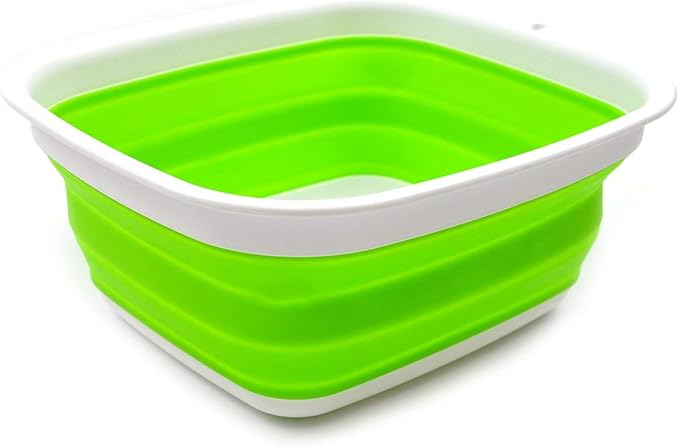 SAMMART 7.7L (2 Gallon) Collapsible Tub - Foldable Dishpan, Kitchen Sink for Camping - Indoor Outdoor Portable Washing Basin - Space Saving Plastic Washtub (Green, S)