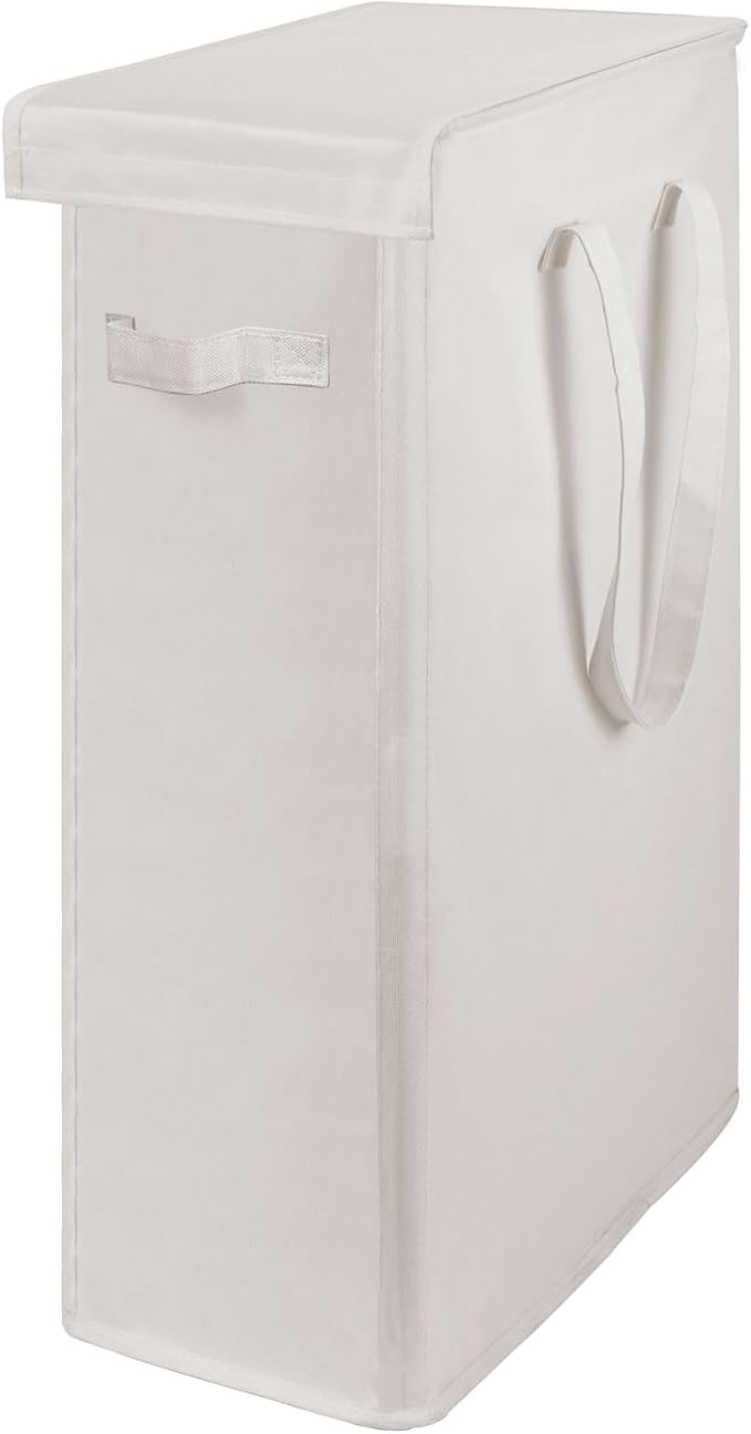Slim Foldable Laundry Hamper with Lid and Handle Space Saving Laundry Basket for Bedroom Bathroom Dorm Apartment Single Household Students Clothes Towels Toys Baby Organizer Storage Beige