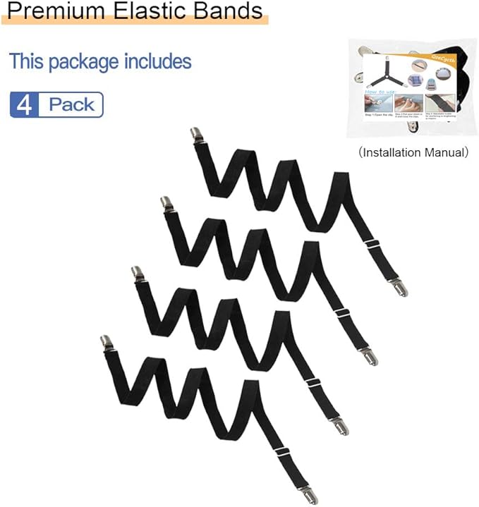 4Pcs Adjustable Crisscross Fitted Sheet Band Straps Grippers Suspenders (4pcs-Black)