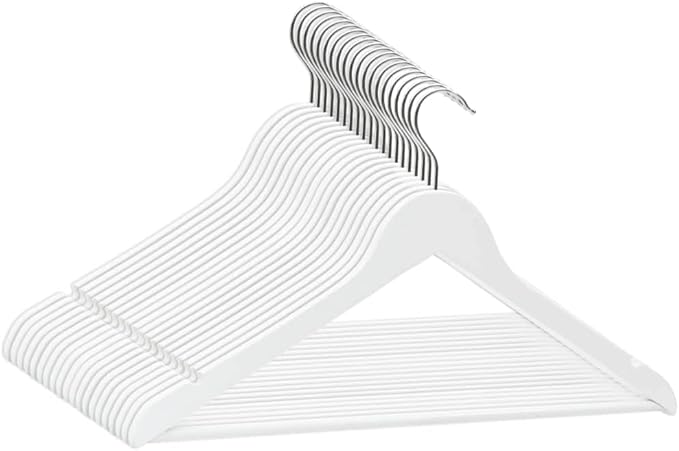 vidaXL Clothes Hanger Set 20 Pcs, 360° Swivel Hook Coat Hanger Clothes Organizer for Bedroom Closet, Non-Slip Hanger Clothes Rack, White Hardwood
