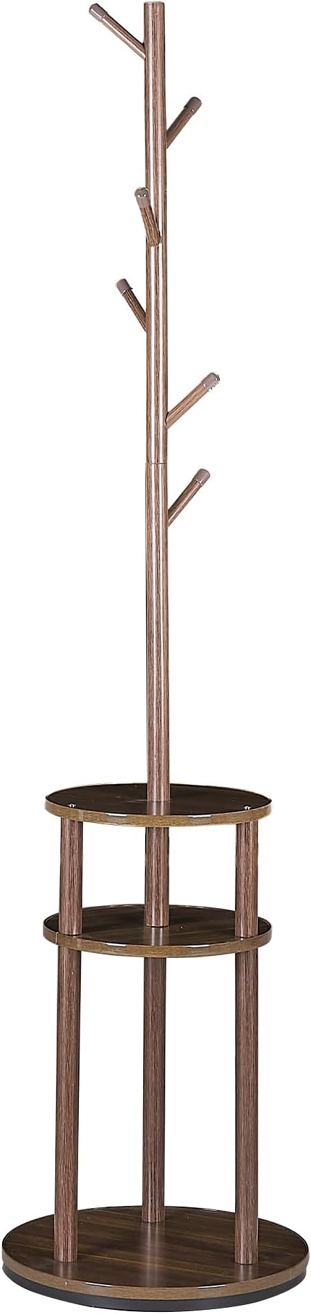 VECELO Coat Rack Freestanding, Entryway Hanger Stand, Umbrella Holder, Hall Tree With Hooks, Floor Standing Metal Tree Stand,Walnut, Medium-sized
