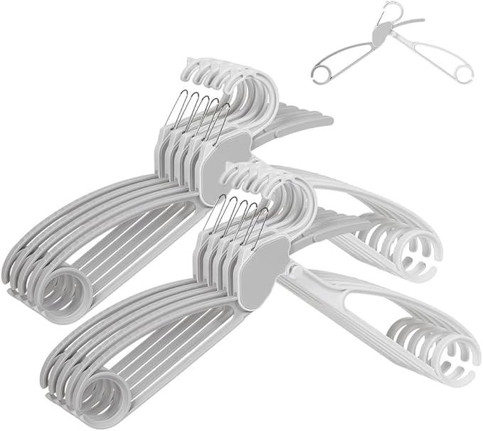 Quick-Release Clothes Hangers for Sweaters & T-Shirts - Neckline Protection, No Stretch, No Shoulder Bumps, Space-Saving Stackable Design [Gray, Pack of 10]