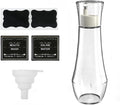 1 Pack Glass Mouthwash Dispenser for Bathroom, 8.8oz Mouth Wash Container Bottle with Lid Cup, Clear Refillable Bathroom Containers for Countertop/4 Pcs Label