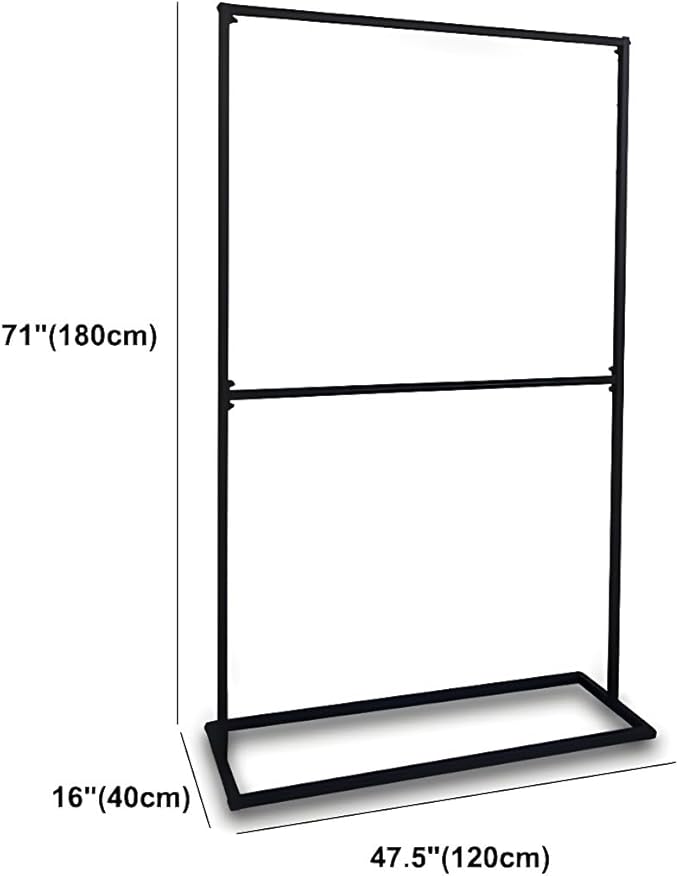 LITFAD Contemporary Metal Hall Tree Hang Garment Lever Hall Stand Free Standing Clothes Hanger Clothing Store Coat Rack in Black - 47" L x 16" W x 71" H Double Clothing Rod