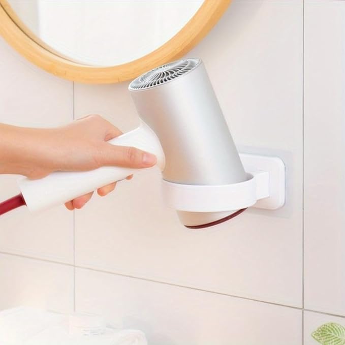 Fysupotsu Hair Dryer Holder Wall Mount,Self Adhesive Hair Tool Organizer Storage,Bathroom Hair Accessories Organizer,Blow Dryer Holder No Drilling (Full White)