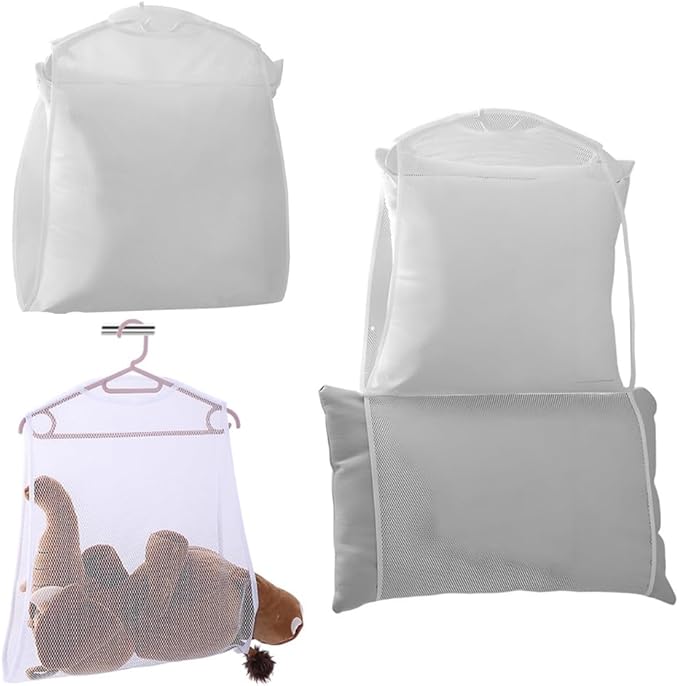 2 Pack Bed Pillows Drying Rack Plush Doll Dryer Rack Hanger Organizer Mesh Net Bags for Bedding Throw Pillows Inserts Down Alternative Fill Memory Foam Pillow Cervical Pillows One/Two Layer