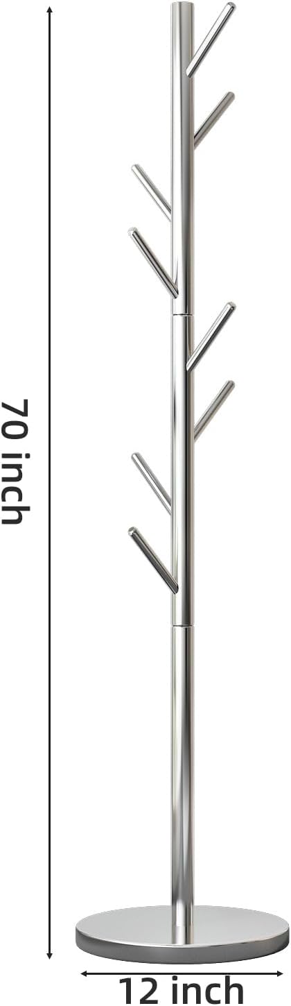 Coat Rack Freestanding Metal Coat Rack Stand with 8 Hooks Sturdy Heavy Duty Modern Coats Tree for Bags Clothes Hall Tree Hats Hanger Holder Stand for Entryway Bedroom Hallway Office, Silver
